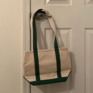 L.L Bean Boat and tote, open top bag dark green and cream